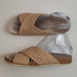Loeffler Randall Petra Beige Strappy Crisscross Leather Slip On Sandals